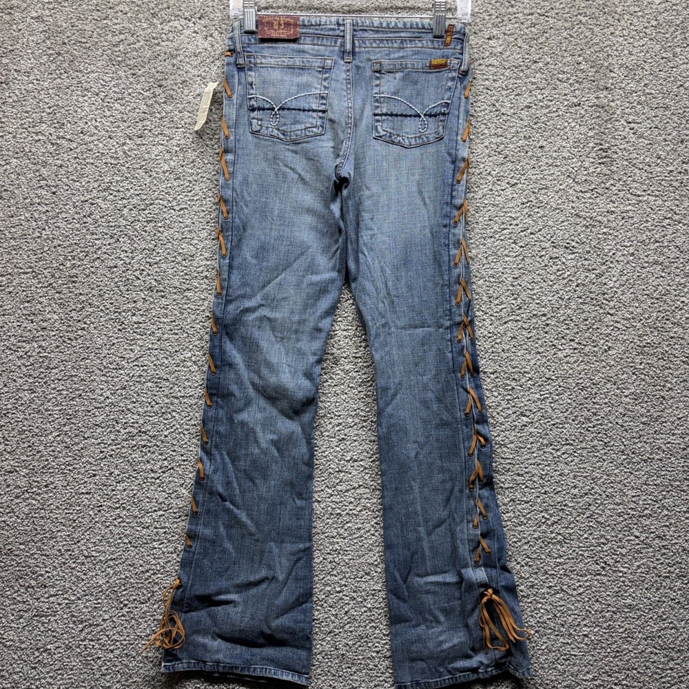 Vintage Bongo Jeans Womens 3 (28x32) Flare Low Rise Lace-Up Leather 90s Y2K NEW